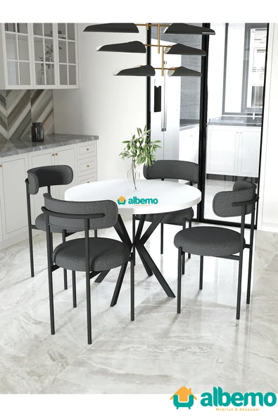 Lotus Yuvarlak Mutfak Salon Cafe Restoran Masa Sandalye Takımı 4+1 ürün görseli 1