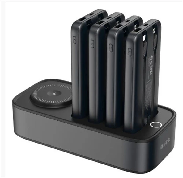S-link IP-DS40 4 Adet 10000mAH Powerbank li  15W Kablosuz Şarj Siyah Taşınabilir Şarj İstasyonu ürün görseli 1