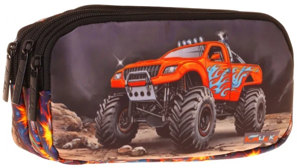 Kaukko Kids Arazi Aracı Baskılı Siyah - Kırmızı Erkek Çocuk Okul Kalemliği Kalem Çantası - L5361 ürün görseli 1