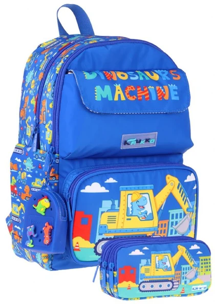 Kaukko Kids Mechanic Mavi - Sarı Erkek Çocuk İlkokul Sırt Çantası ve Kalem Çantası Seti - SETKK-L5369C ürün görseli 1