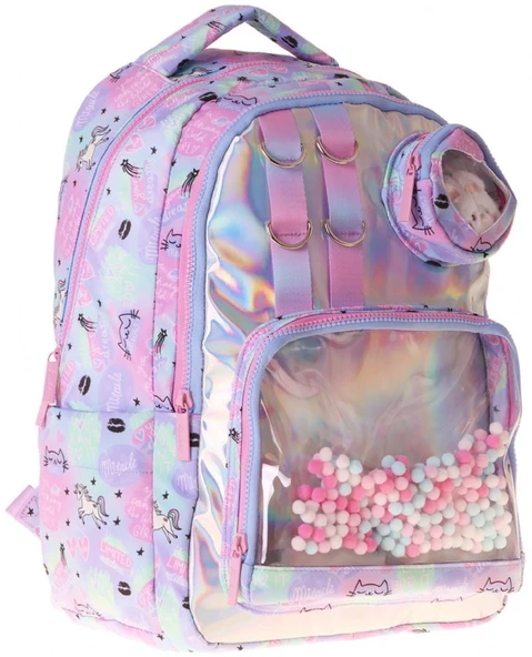 Kaukko Kids Kız Çocuk Dream Baskılı Çok Renkli Peluş Aksesuarlı İlkokul Okul Sırt Çantası - L5343 ürün görseli 1