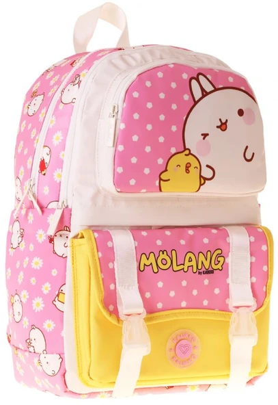 Kaukko Kids Dört Bölmeli Kız Çocuk Molang Baskılı Pembe - Sarı Okul Sırt Çantası - L5318 ürün görseli 1