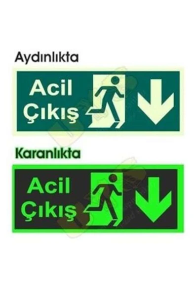 Acil Çıkış Yönlendirme Levhası 12x25 cm Fosforlu Fotolümen Kapı Duvar Yönlendirme Tabelası ürün görseli 1
