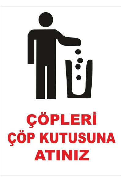 Çöpleri Çöp Kutusuna Atınız Uyarı Levhası 25x35 cm Kapı Duvar İkaz Tabelası ürün görseli 1