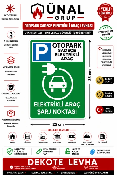 Elektrikli Araç Elektrikli Araç Şarj Park Etmeyiniz 25x35 cmdekota Levha Dekota ürün görseli 1