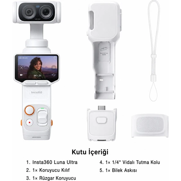 Insta360 Luna Ultra Standart Bundle 8k Çift Lensli Gimbal Beyaz Aksiyon Kamerası ürün görseli 1