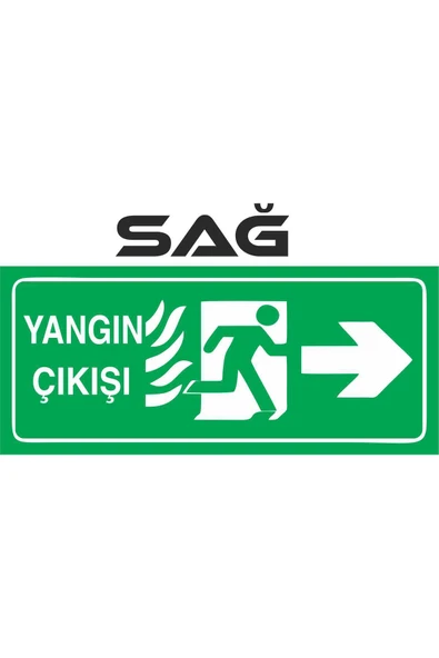 Yangın Çikişi Uyarı Levhası Sağ Yön Kolay Montaj İş Yeri Apartman Uyumlu PVC İkaz Tabelası ürün görseli 1