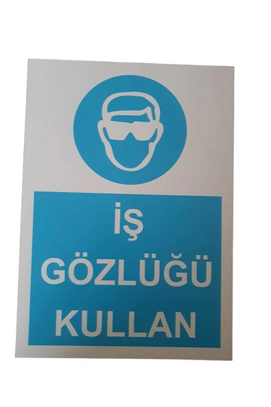 İş Gözlüğü Kullan Uyarı Levhası 25x35 cm Kolay Montaj PVC İkaz Tabelası Kapı Duvar ürün görseli 1