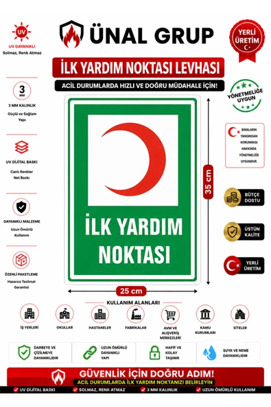 İş Güvenliği Uyarı Levhası 17x24 cm. (ilk Yardım Dolabı) İkaz Tabelası PVC Araç Muayene ürün görseli 1