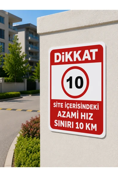 Dikkat Site İçerisindeki Azami Hız Sınırı 10 Km Uyarı Tabelası Levha 24x34 cm Dekota PVC ürün görseli 1