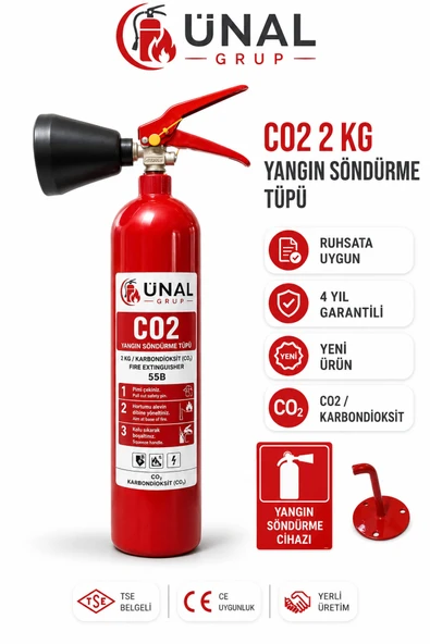 2 kg Karbondioksit (cq2) Gazlı Yangın Söndürme Tüpü + Levha Kolay Montaj İkaz Tabelası ürün görseli 1