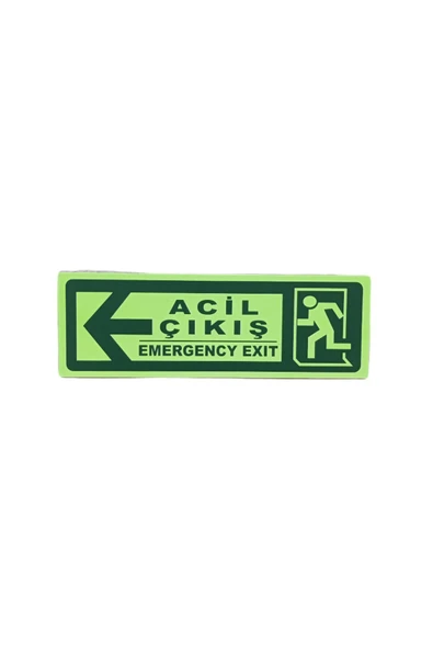30x10 cm Fosforlu Yangın Uyarı (acil Çıkış Emergency Acil Çıkış) Levhası (sol Yön) ürün görseli 1