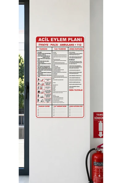 Acil Eylem Planı Tabelası 35x25 cm PVC Uyarı Levhası UV Baskı Kolay Montaj Kapı Duvar ürün görseli 1