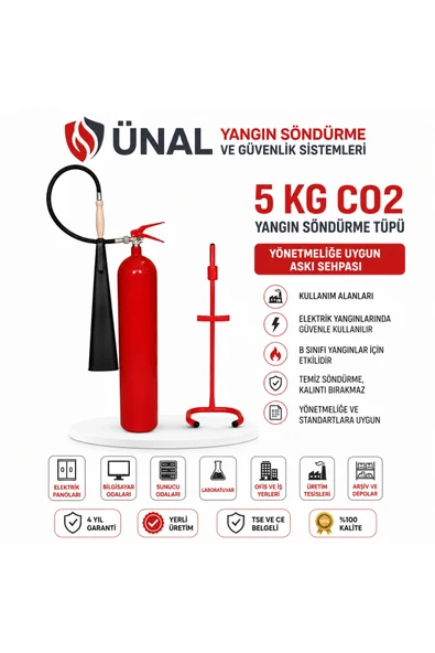 5 kg CO2 Yangın Söndürme Cihazı Askı Sehpalı TSE ve CE Belgeli Yangın Tüpü ürün görseli 1