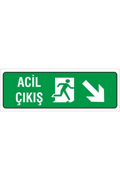 İş Güvenliği Uyarı Levhası (Acil Çıkış Sağ Alt) 12x34 cm. (Fd-1234-004) İkaz Tabelası ürün görseli 1