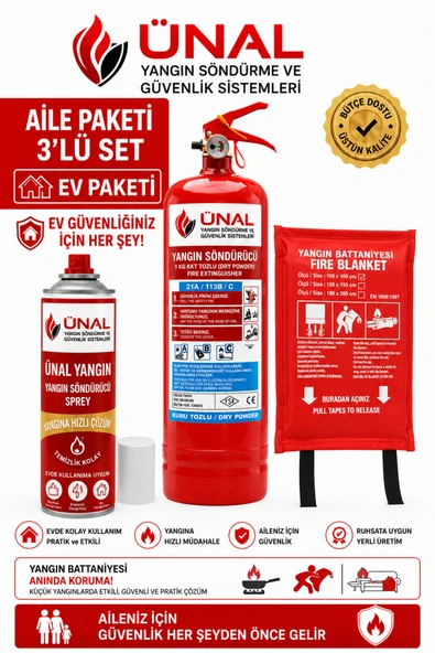 Aile Paketi 3'lü Set Eviniz İçin Tam Yangın Güvenliği Araç İçin İş Yeri İçin ürün görseli 1
