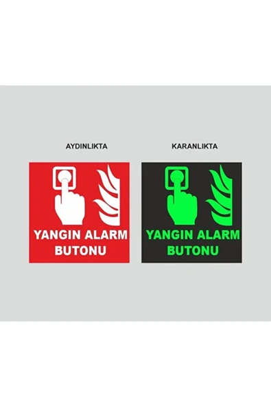 Yangın Alarm İhbar Sireni ve Butonu 12x12 cm Fosforlu Fotolümen Dekota Uyarı Levhası ürün görseli 1