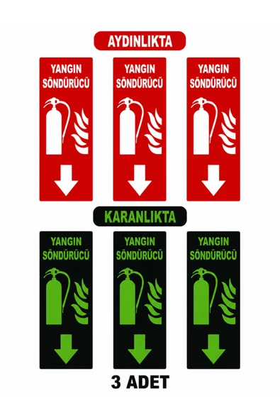 3 Adet Yangın Söndürme Cihazı Yönlendirme Levhası Fosforlu Fotolümen PVC İkaz Tabelası ürün görseli 1