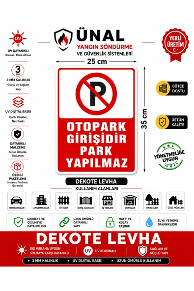 Otopark Girişidir Park Yapılmaz Uyarı Levhası 25x35 cm Dekota PVC Tabela Dış Mekan ürün görseli 1