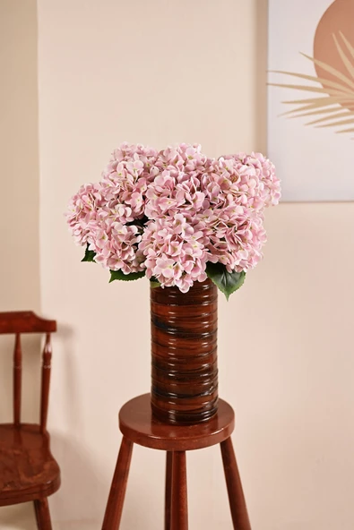 Toz Pembe Yapay Çiçeği  Ortanca Tek Dal Premium Canlı Islak Dokulu 68 cm ürün görseli 1