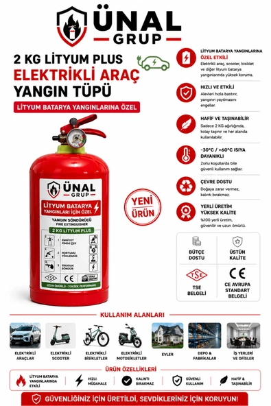 2 kg Elektrikli Araç Lityum Yangın Söndürücü KKT Yangın Tüpü Ev Ofis ürün görseli 1