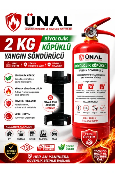 2 kg Biyolojik Köpüklü Yangın Söndürme Cihazı Duvar Askı Aparatlı Çevre Dostu Yangın Tüpü ürün görseli 1