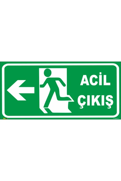 Acil Çıkış (sol Yön) Levhası Levha (fotolümenli) 10x30 cmdekota 3 mm Lmn 014 Kolay Montaj ürün görseli 1