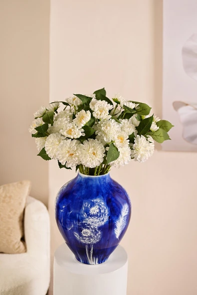 Beyaz Yapay Dahlia Yıldız Çiçeği 2 Dallı Lüx İpeksi Dokulu 65 cm ürün görseli 1