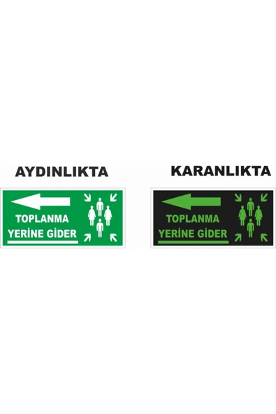 Acil Toplanma Alanı Levhası 12x25 cm Fosforlu Fotolümen Dekota İkaz Tabelası Kapı Duvar ürün görseli 1