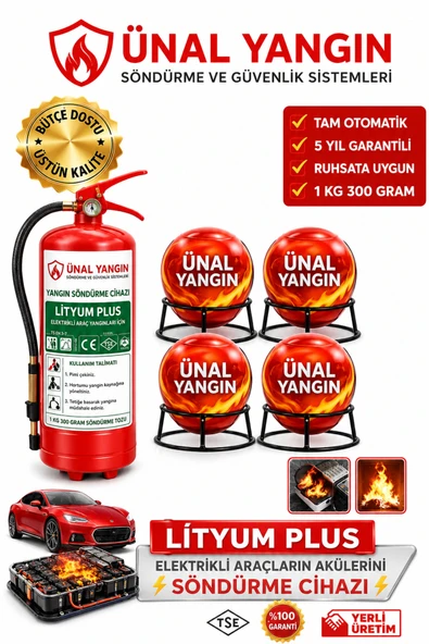 Lityum Plus Yangın Söndürme Topu ve 1 Kg 300 Gr Yangın Söndürme Cihazı | Elektrikli Araç ürün görseli 1