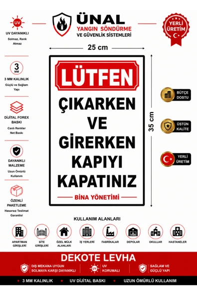 Lütfen Girerken ve Çıkarken Kapıyı Kapatınız Tabela Levha 24x34 cm PVC Kolay Montaj ürün görseli 1