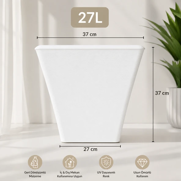 POLİWORK SAKSI BEGONVİL 38CM KARE BEYAZ ürün görseli 1