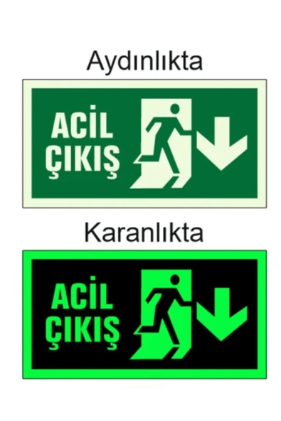 Acil Çıkış Levhası Aşağı Yönlü Oklu 12x25 cm PVC Kolay Montaj Yönlendirme Levhası ürün görseli 1
