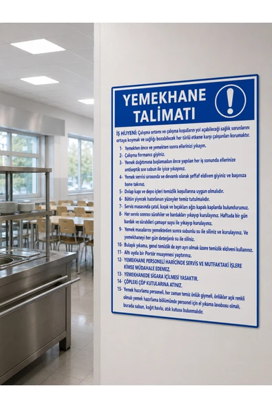 Yemekhane Talimatı Uyarı Levhası 25x35 cm PVC İkaz Tabelası Kapı Duvar ürün görseli 1