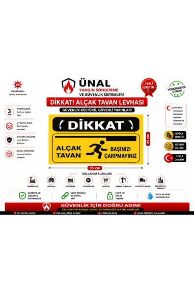 Dikkat Alçak Tavan 19x25 cm Uyarı İkaz Levhası Dekota Ofis Uyumlu İkaz Tabelası ürün görseli 1