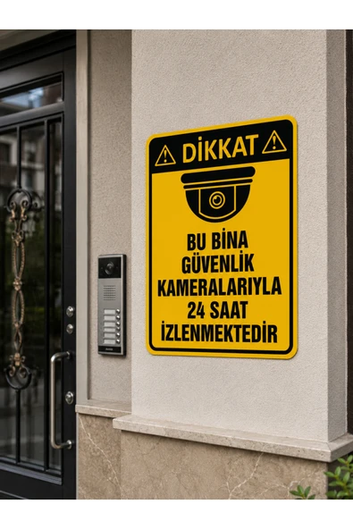 Bu Bina 24 Saat Kamera ile İzlenmektedir PVC Levha 25x35 cm UV Baskı İkaz Tabelası ürün görseli 1