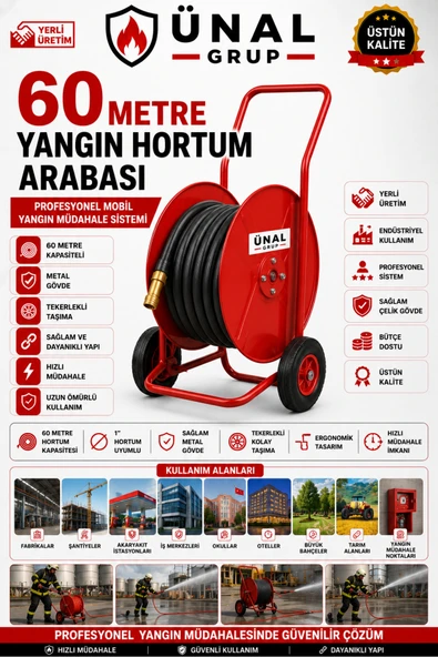 60 Metre Yangın Hortum Arabası Tekerlekli Metal Hortum Sarma Makarası Mobil Yangın ürün görseli 1