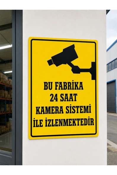 Bu Fabrika 24 Saat Kamera Sistemi ile İzlenmektedir Uyarı Levhası PVC 25x35 cm ürün görseli 1