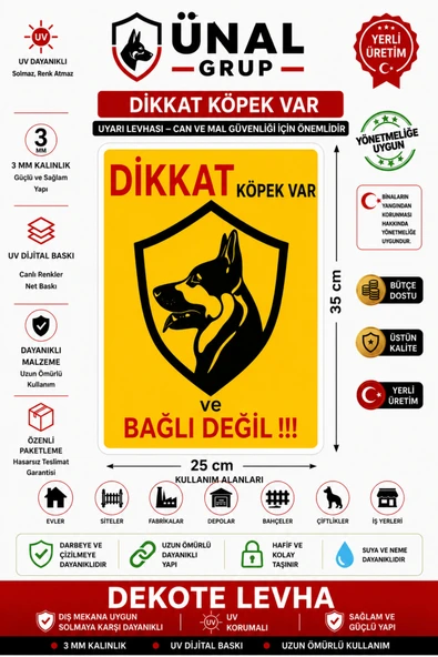 Dikkat Köpek Var Uyarı Levhası 25x35 cm PVC İkaz Tabelası Apartman Site Bahçe Kapı ürün görseli 1