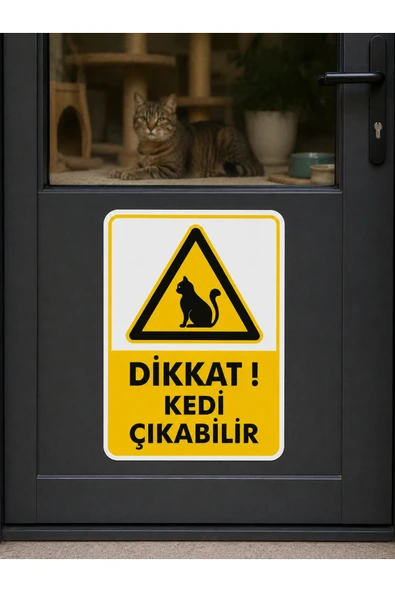 Dikkat Kedi Çıkabilir Uyarı Yönlendirme Levhası 25x35 cm PVC UV Baskı İkaz Tabelası ürün görseli 1