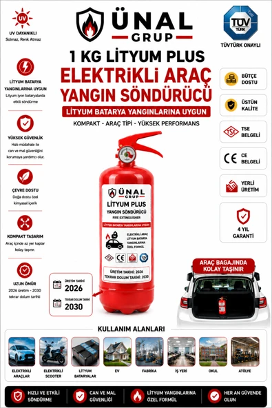 1 kg Elektrikli Araç Lityum Yangın Söndürücü KKT Yangın Tüpü ürün görseli 1