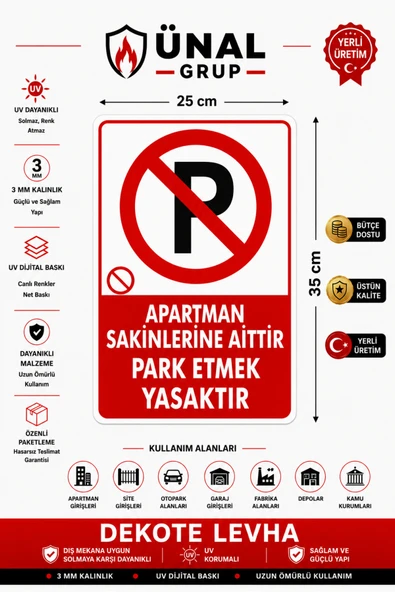 Park Etmek Yasaktır Uyarı Levhası 25x35 cm PVC Kapı Duvar İkaz Tabelası ürün görseli 1