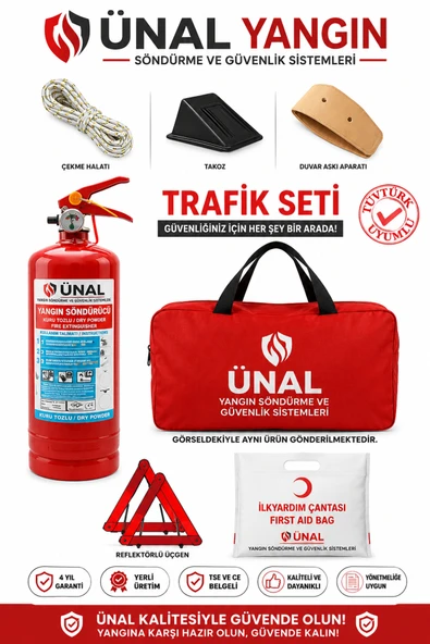 Trafik Seti 1 kg Yangın Söndürücü İlk Yardım Çantası Reflektörlü Üçgen Çekme Halatı Takoz ürün görseli 1