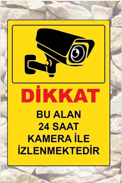 24 Saat Kamera ile İzlenmektedir Uyarı Levhası 25x35 cm Kapı Duvar İkaz Tabelası ürün görseli 1