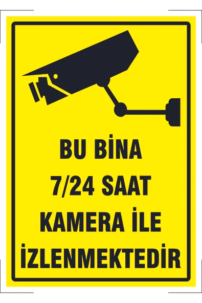 "Bu Bina 7/24 Saat Kamera ile İzlenmektedir - A4 FOLYO BASKI Sticker 16x24 Cm ürün görseli 1