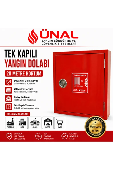 Tek Kapılı Yangın Dolabı 20 Metre Hortumlu Çelik Yangın Dolabı Duvar Tipi Yangın Söndürme ürün görseli 1