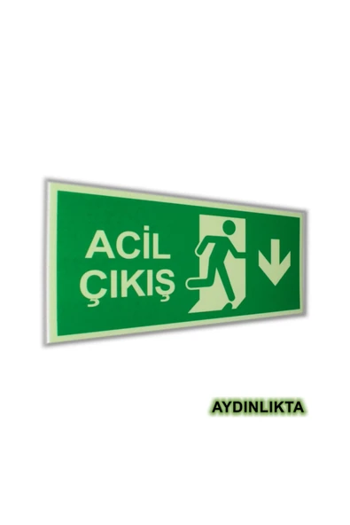 Gece İşıldayan Levha Acil Çıkış İleri 11,5x25 cm Kolay Montaj İkaz Tabelası PVC ürün görseli 1
