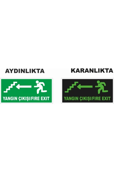Yangın Çıkış Sol Ok Fosforlu Levha 12x25 cm Dekota Net Baskı Fosforlu Fotolümen Dekota ürün görseli 1
