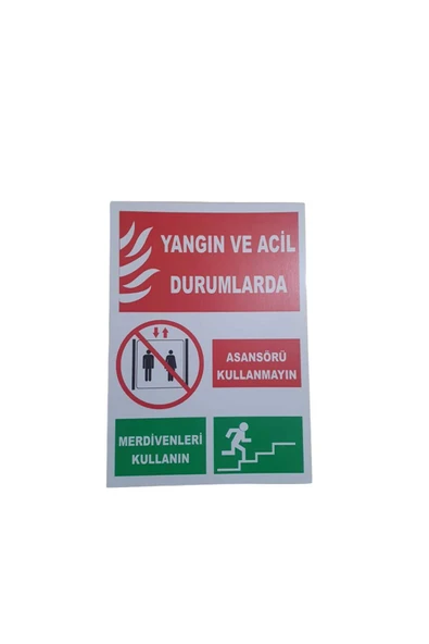 Yangın ve Acil Durumlarda Yapılacaklar Uyarı Levhası 25x35 cm PVC İkaz Tabelası ürün görseli 1