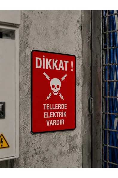 Elektrik Tehlikesi İş Güvenliği Levhası 24x35 cm PVC İkaz Tabelası Kapı Duvar ürün görseli 1